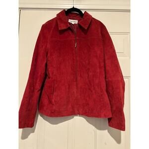 Women's sz L Boston Harbour red suede zip up jacket #1343